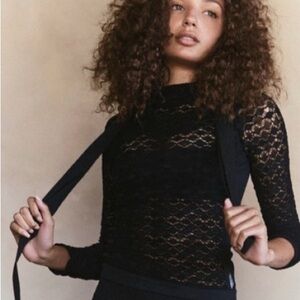 FP Movement by Free People Black Lace Long Sleeve Top